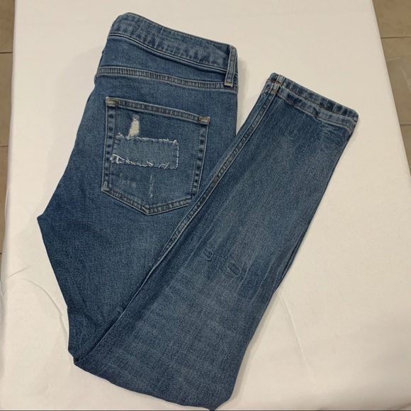 Topman Mens Stretch Skinny Distressed Cotton Blue Jeans 34S - Picture 6 of 7